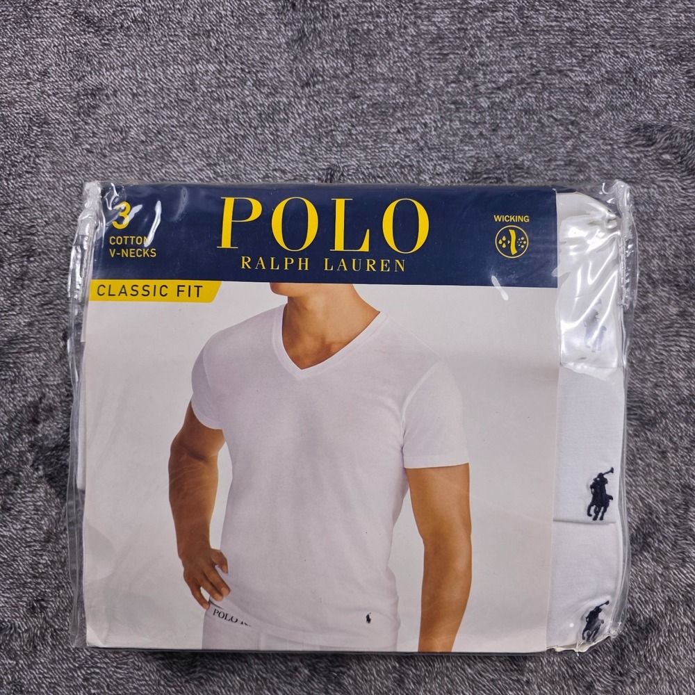 Polo Ralph Lauren Classic Fit V Neck Moisture Wicking T Shirt 3 Pack Mens Small